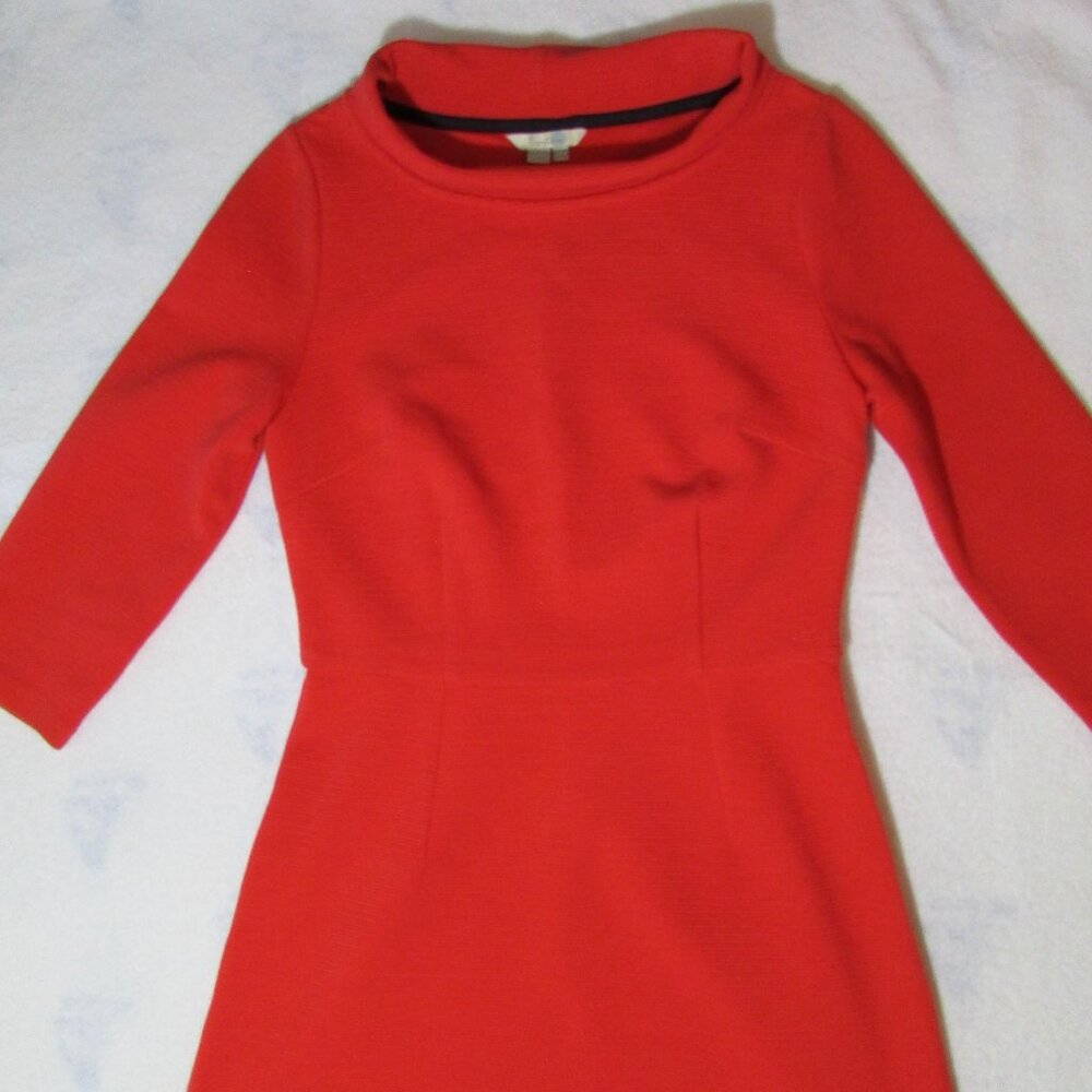 Boden Dress Zoe Red Pepper Ponte Knit Funnel Mock Cowl Neck Sheath - Picture 4 of 12